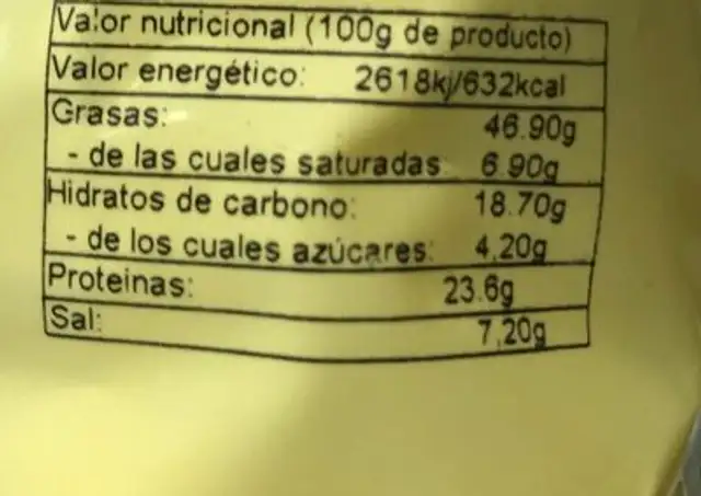 Cacahuetes nutrition facts table