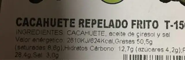 Cacahuetes repelado fritos nutrition facts table