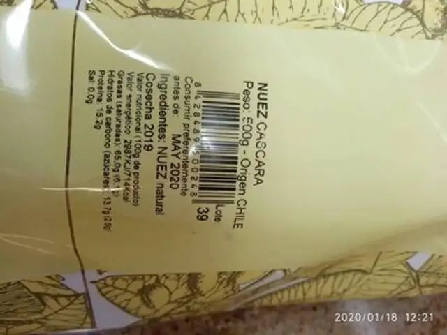 Nueces de Chile ingredients label