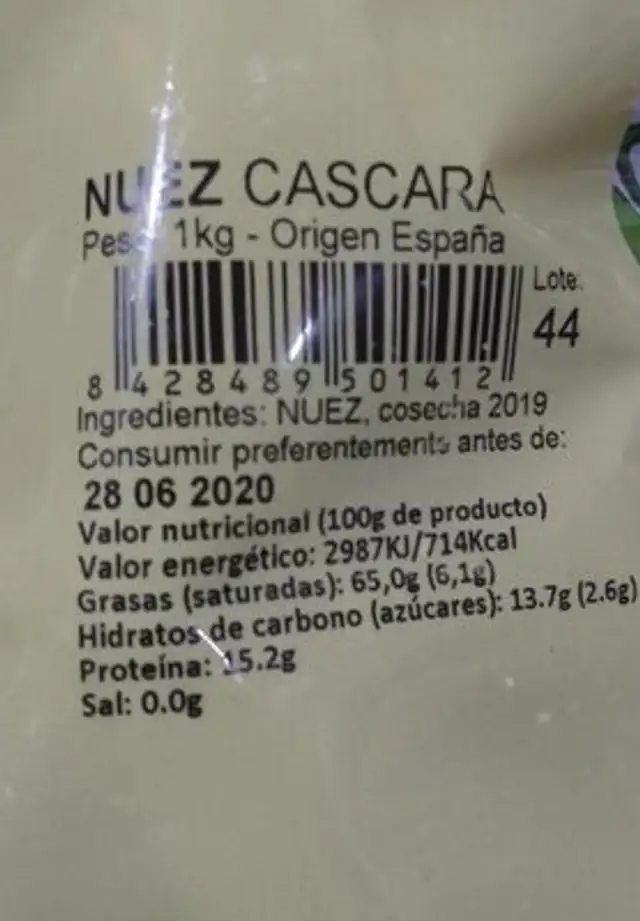 Nuez cascara nutrition facts table