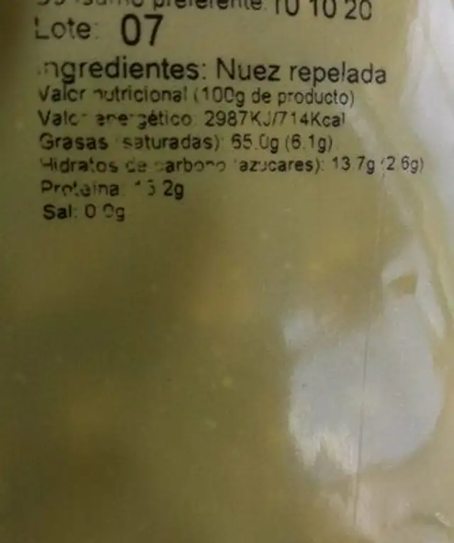 Frutos Secos nutrition facts table