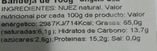 Nuez pelada nutrition facts table