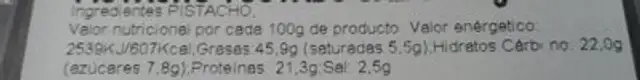 Pistacho tostado nutrition facts table