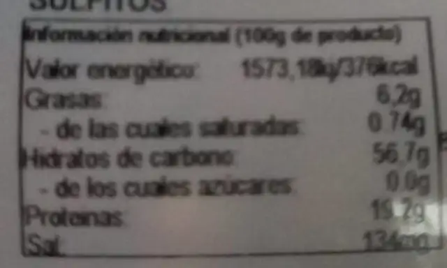 Garbanzos tostados nutrition facts table
