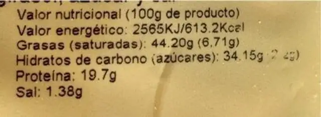 Revuelto de frutos secos nutrition facts table