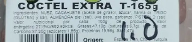 Cóctel extra nutrition facts table