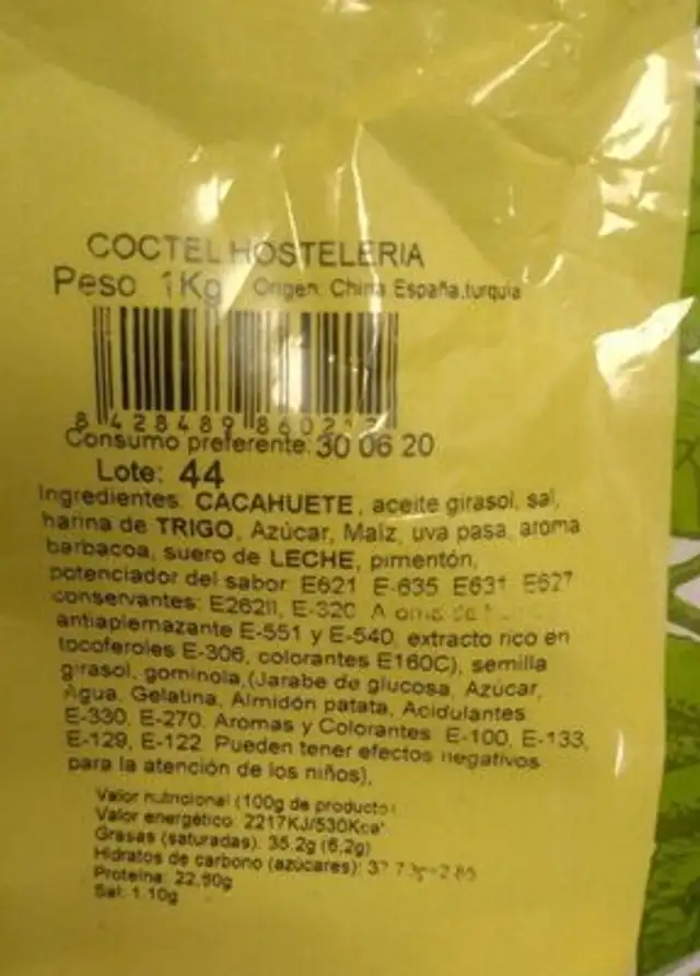 sacor frutos secos nutrition facts table