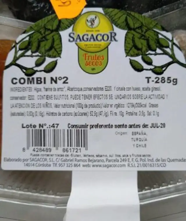 Combinado frutos secos nutrition facts table