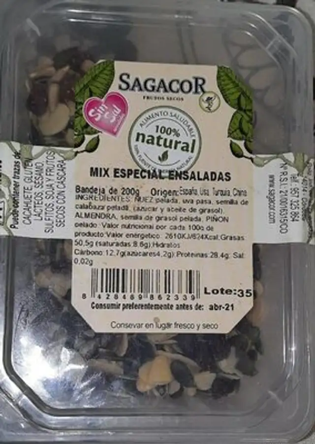 Mix especial ensaladas nutrition facts table