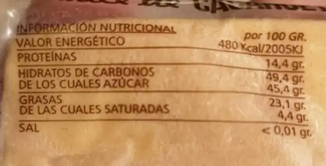 Dulce de cacahuete nutrition facts table
