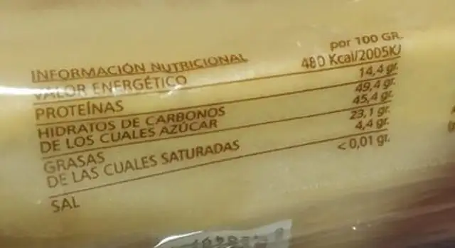 Dulce de cacahuete nutrition facts table