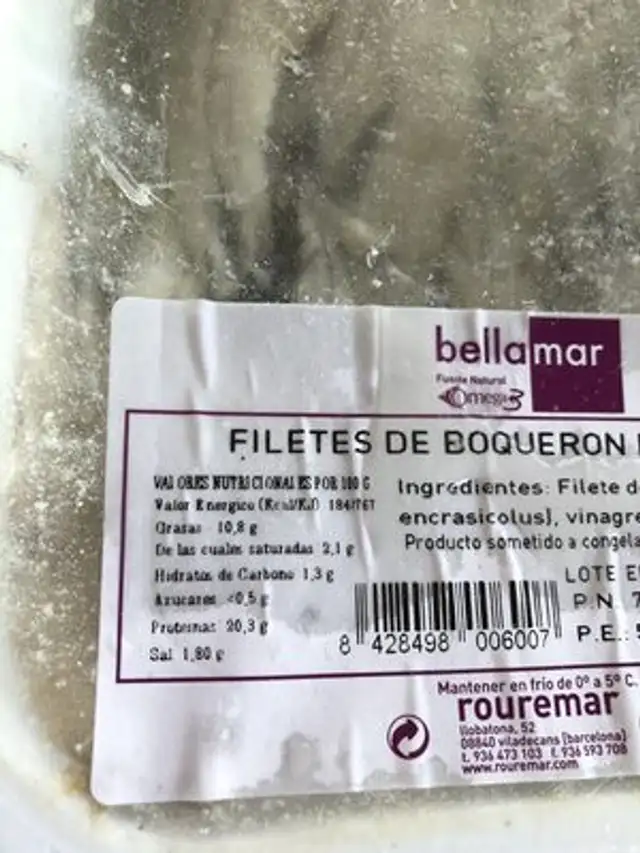 Filetes de boqueron ingredients label
