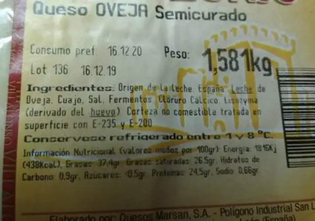 Queso Castillo de Villalonso nutrition facts table