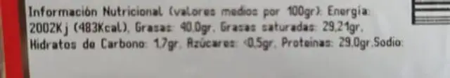 Queso de oveja nutrition facts table