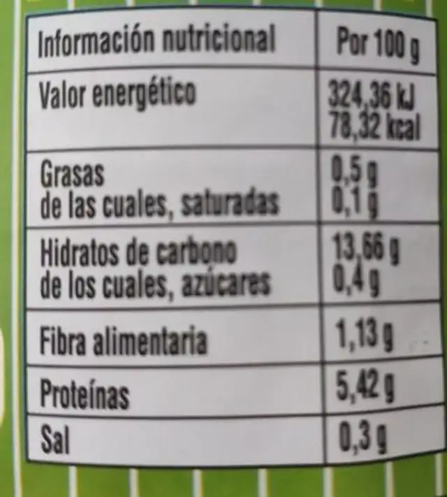 Alubia negra cocida nutrition facts table