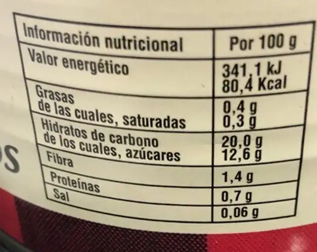Melocotón mitades de Gallur Extra nutrition facts table