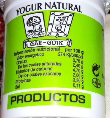 Yogur natural nutrition facts table