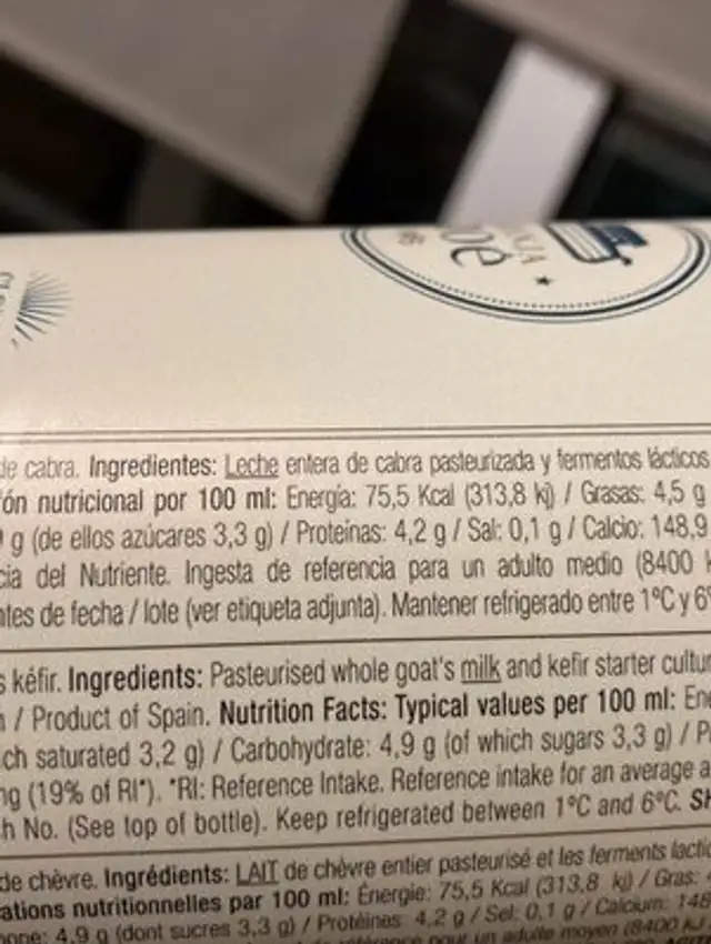 El kefir original cabra ingredients label