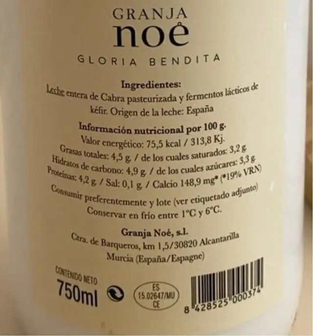 El kefir original cabra nutrition facts table