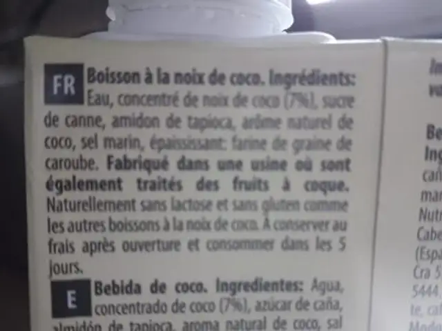 Coconut ingredients label