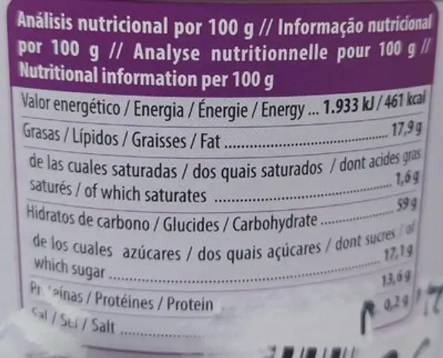 Bebida de almendra instannmt nutrition facts table