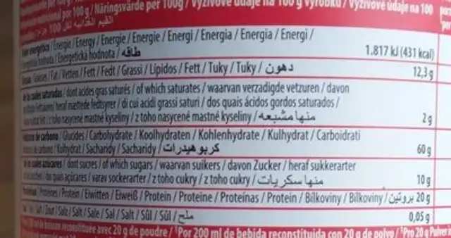 Leche de soja en polvo nutrition facts table