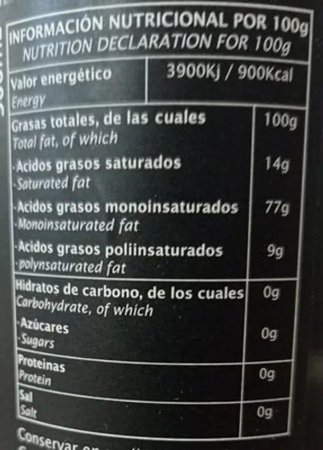 OLI  D' OLI VERGE EXTRA nutrition facts table