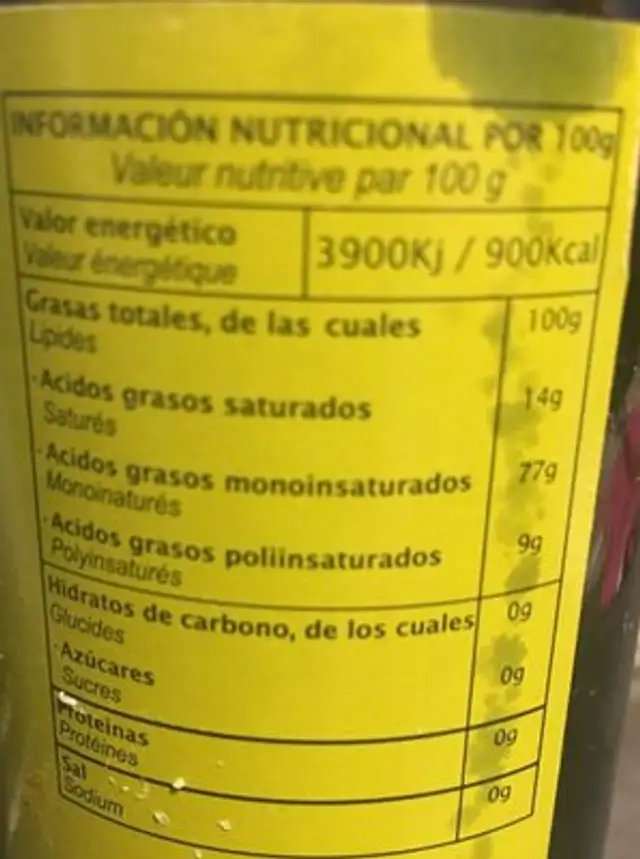 Castells vado ingredients label