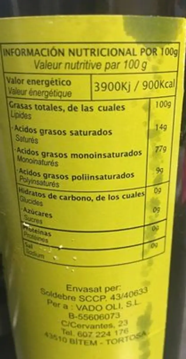 Castells vado nutrition facts table