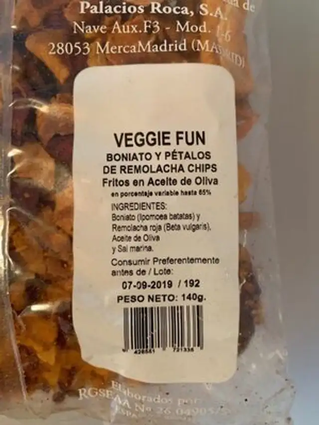 Veggie fun ingredients label