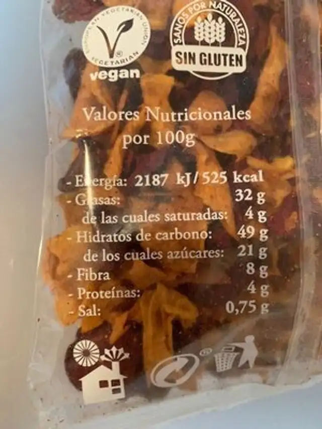 Veggie fun nutrition facts table