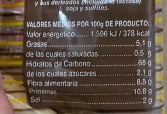 Colines integrales nutrition facts table