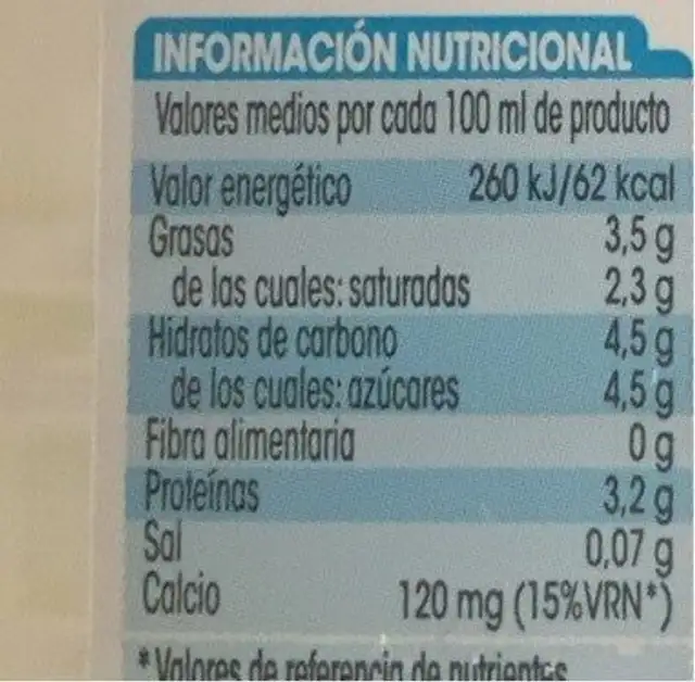 EL TORREJON LECHE FRESCA PASTEURIZADA nutrition facts table