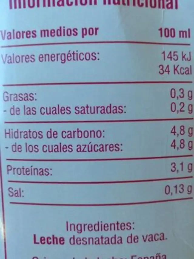 El Torrejón nutrition facts table