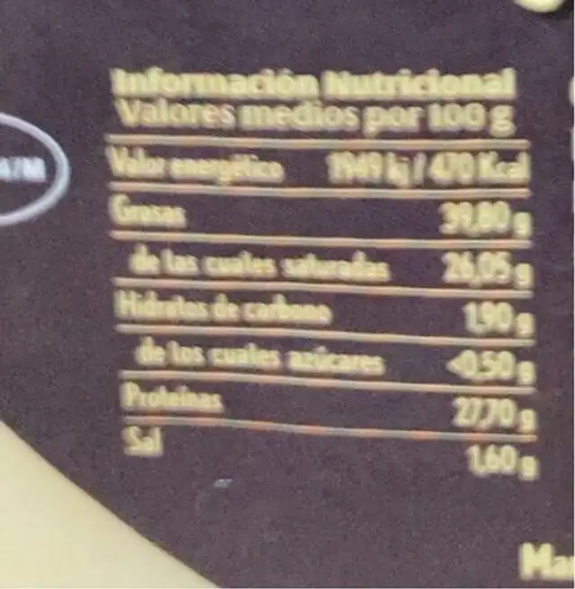 Queso nutrition facts table
