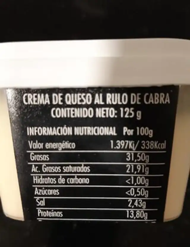 Crema de queso al rulo de cabra nutrition facts table