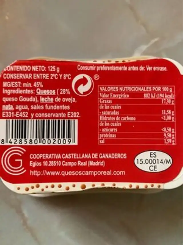 Crema al queso gouda nutrition facts table