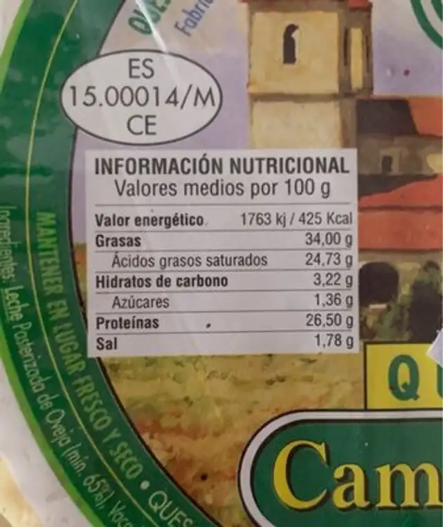 Queso semicurado oveja+vaca+cabra nutrition facts table