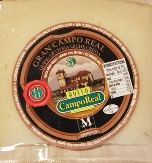 Queso añejo de oveja gran campo real elaborado nutrition facts table