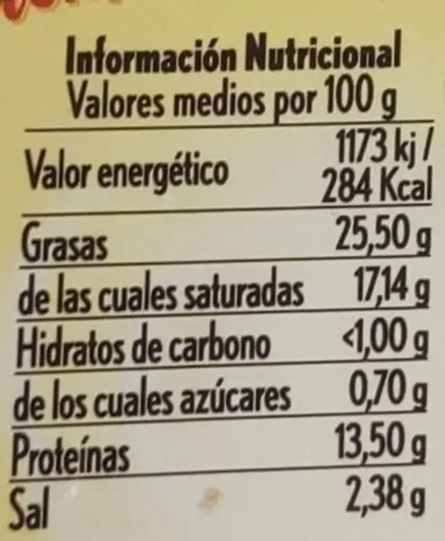 Crema queso semicurado nutrition facts table