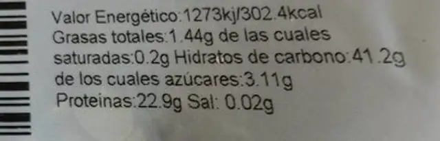 Guisantes verdes nutrition facts table