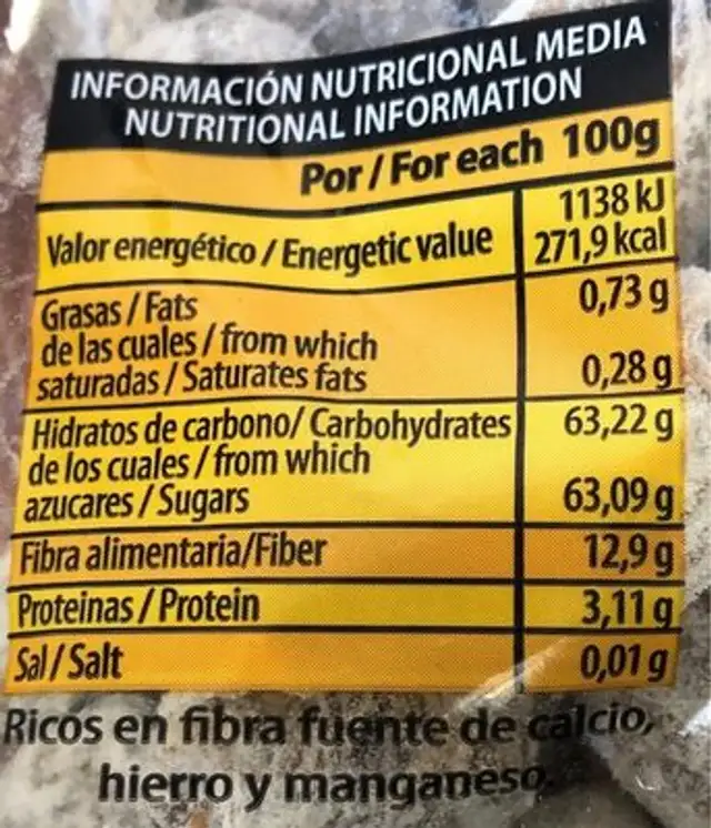 Higos secos nutrition facts table