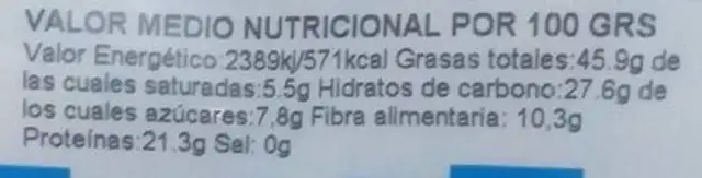 Pistacho tostado nutrition facts table