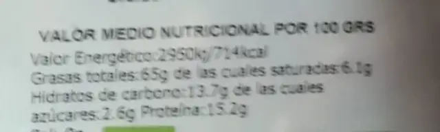 Nuez mondada nutrition facts table