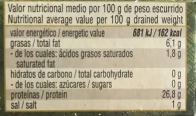 Agujas en aceite de oliva nutrition facts table
