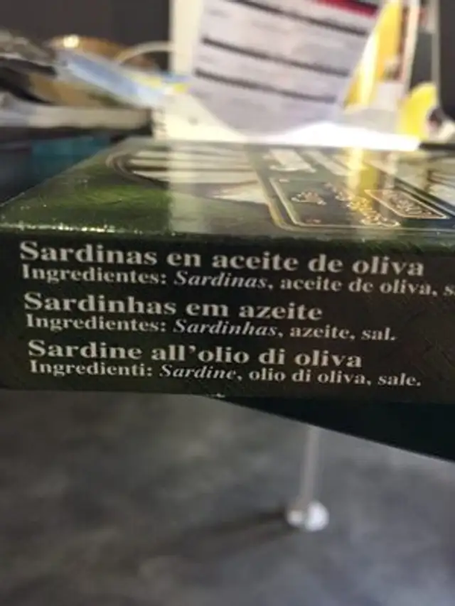 Sardinillas ingredients label