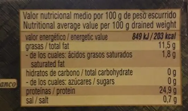 Bonito Norte nutrition facts table