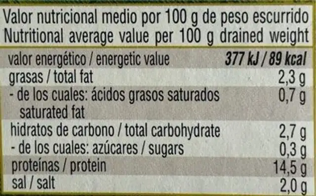 Berberechos al ajillo nutrition facts table