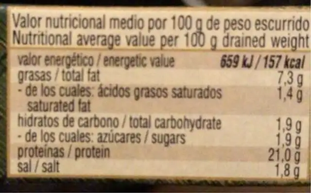 Mejillones “fritos” en escabeche nutrition facts table