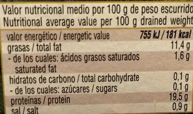 Pulpo en aceite de oliva nutrition facts table